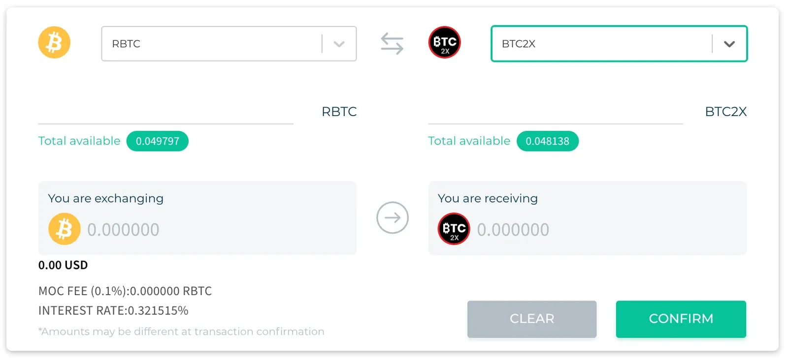 Money on Chain: interfaz de compra