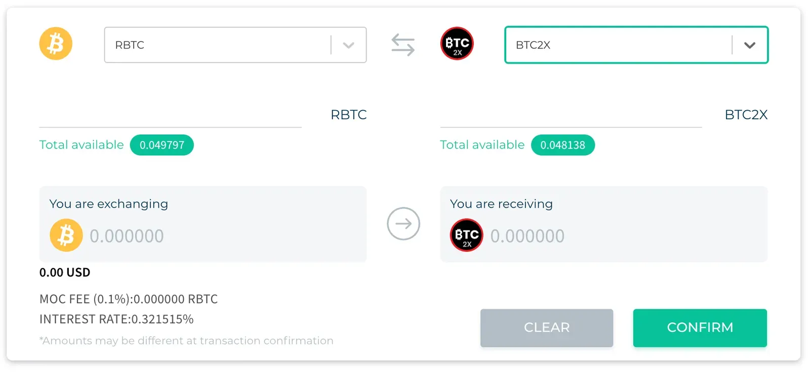 Money on Chain: interfaz de compra