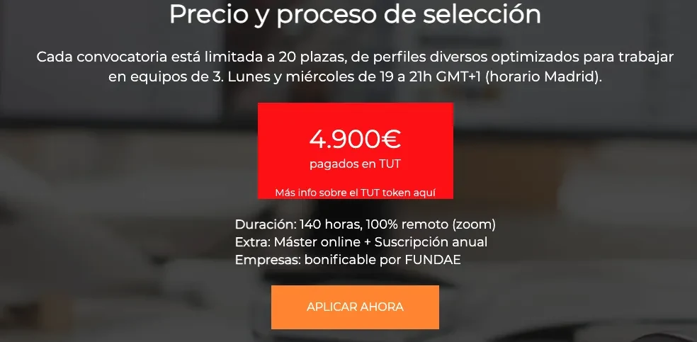 acceso al Bootcamp Tutellus solo en token TUT
