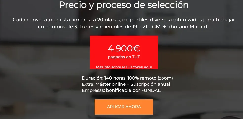 acceso al Bootcamp Tutellus solo en token TUT