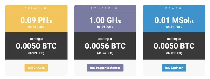 Costes de minería (hash power) en NiceHash