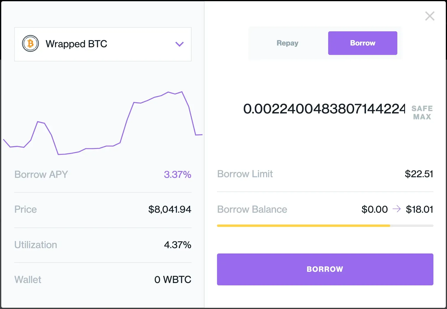 Compound: tomar prestado wBTC