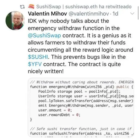 Tweet sobre Sushiswap