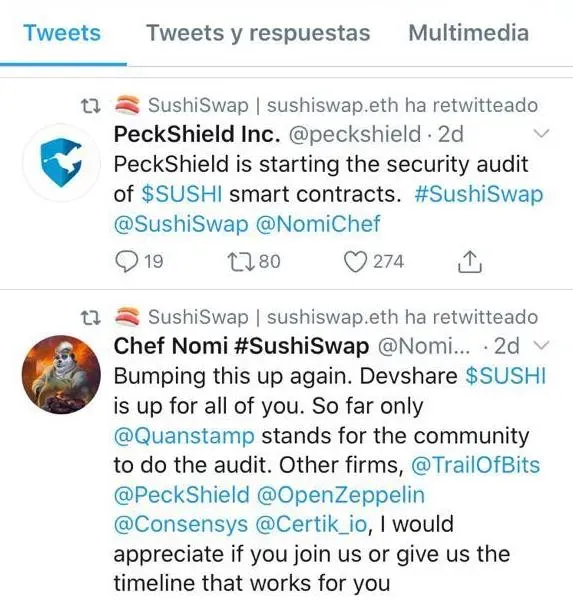 Tweet sobre Sushiswap