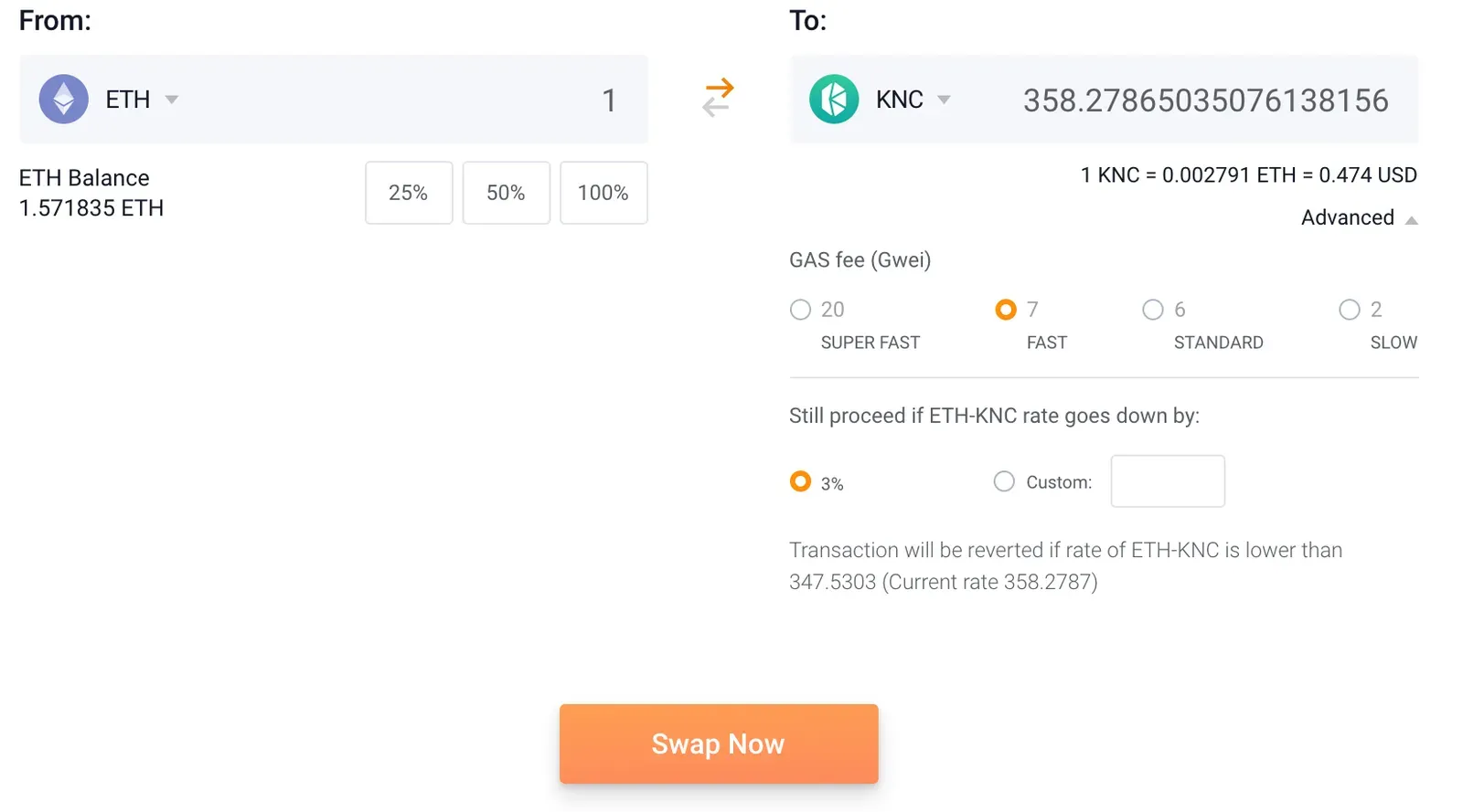 Kyberswap con ETH