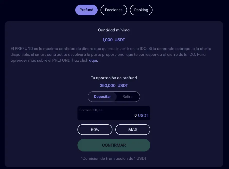Dinero depositado en IDO Launchpad Tutellus