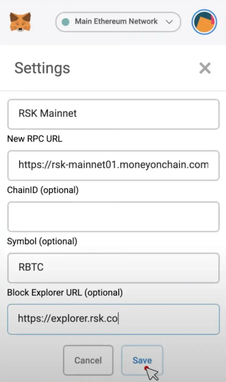 Money on Chain en Metamask