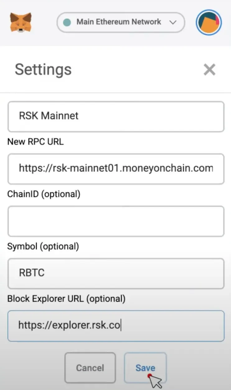 Money on Chain en Metamask